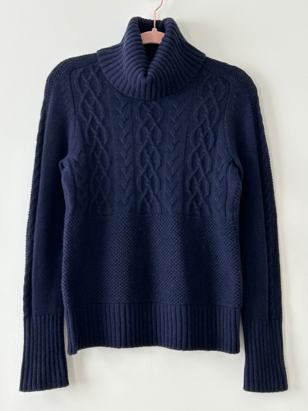 Gap Navy Blue Lambswool Cable Knit Turtleneck Sweater